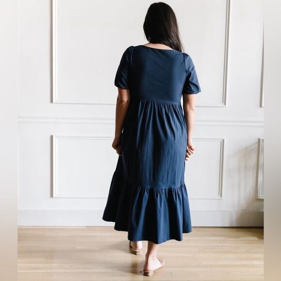 Mod Ref Zaria Maxi Dress Navy Blue Size Small Cotton Spandex Spring Summer - Picture 4 of 14